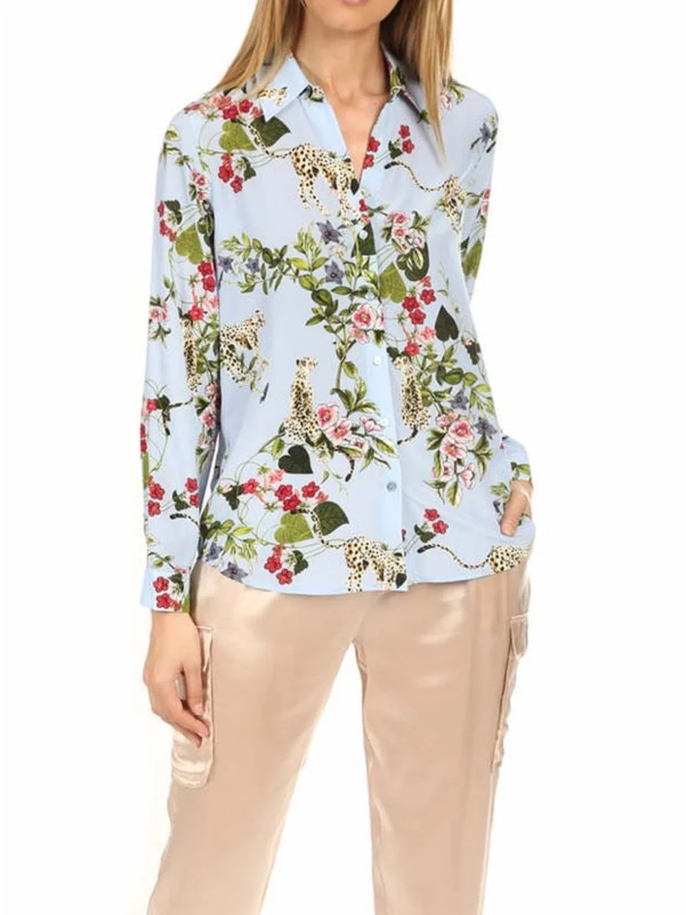 L'Agence Nina Long Sleeve Blouse in Sky Blue Jungle